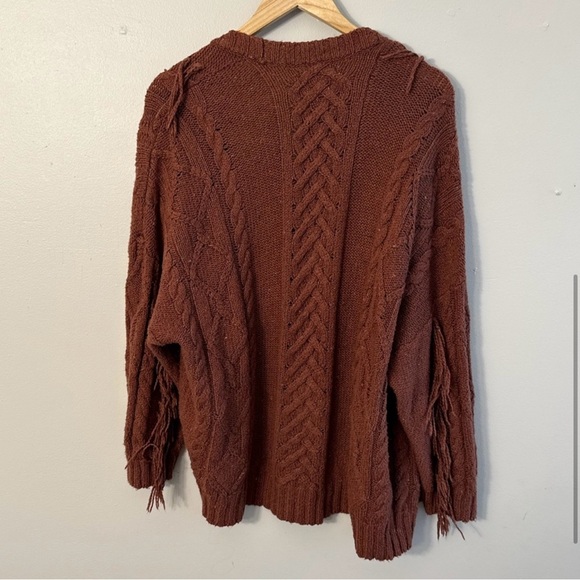 American Eagle Fringe Classic Cable Knit Sweater Cardigan in Chocolate Brown - Picture 3 of 6